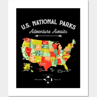 National Parks shirt Map Camping Hiking Posters and Art